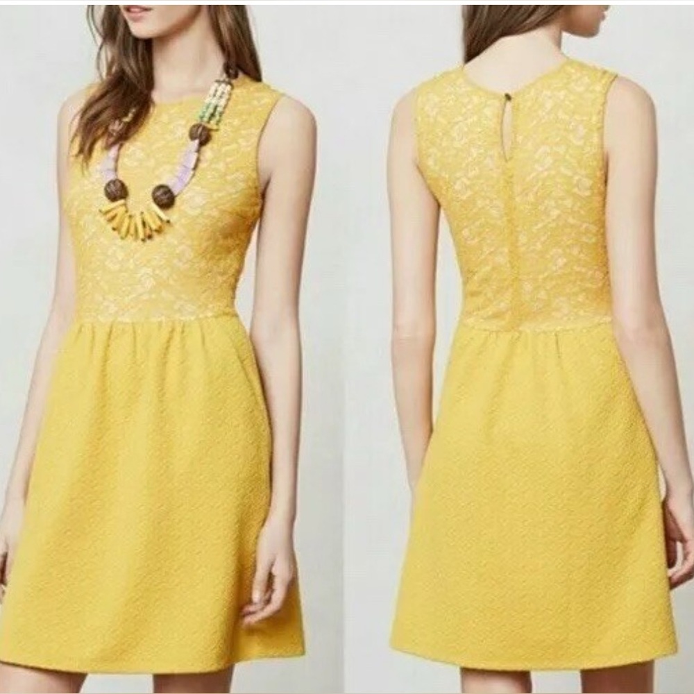 Maeve Yellow Sleeveless Lace Dress Small